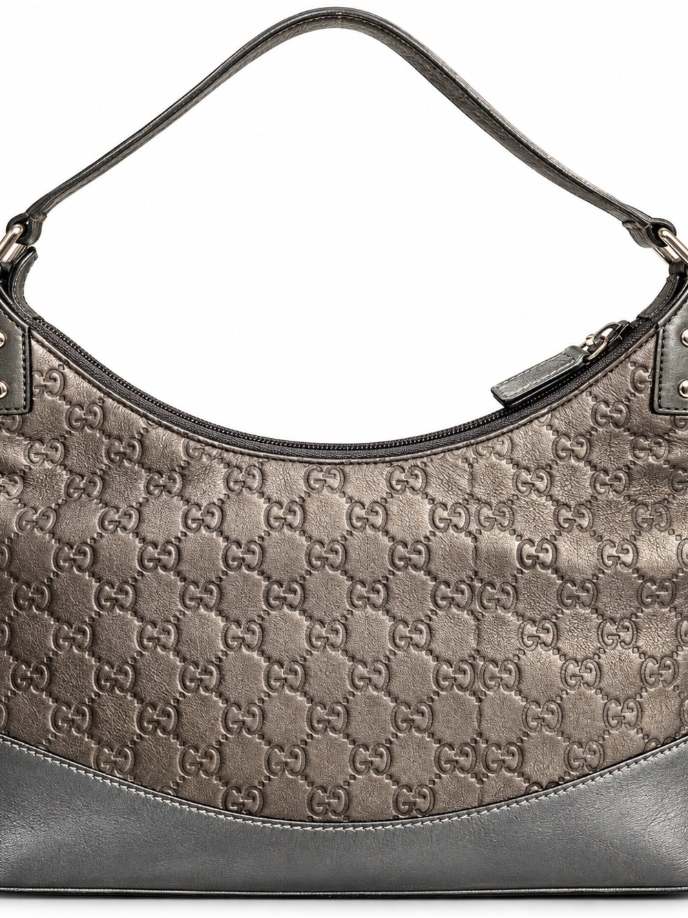 Gucci Metallic Silver Guccissima GG Leather Hobo Shoulder Bag